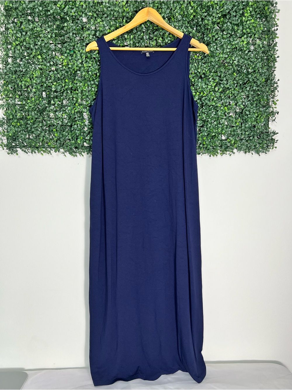 Eileen Fisher System Viscose Jersey Midi Tank Dress Navy Blue Size XL